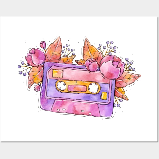 Vintage Mixtape Cassette with flowers Wall Art by Tania Tania